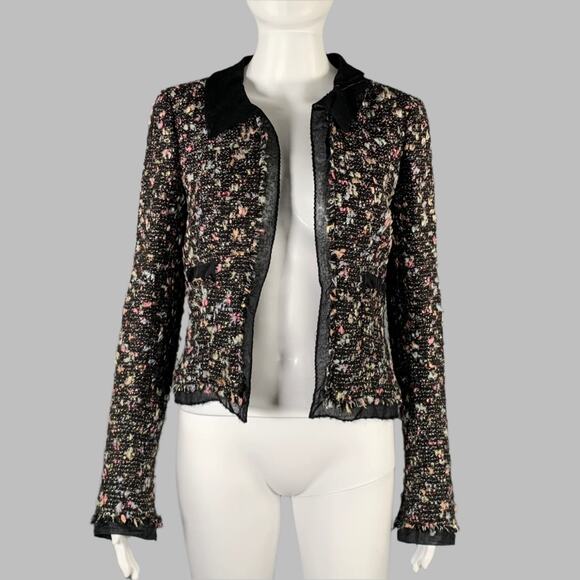 CHANEL Size 4 Black Multi-Color Wool Blend Open Front Jacket - Picture 1 of 7
